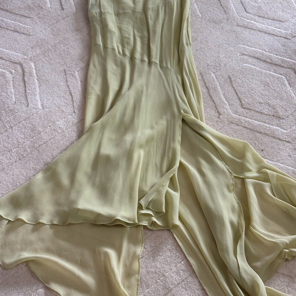 Alberta Ferretti Silk Chiffon Light Green High Low Dress Maxi Y2K